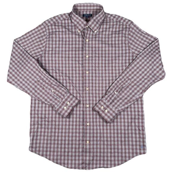 Peter Millar Shirt Mens‎ XL Crown Crafted Red Plaid Long Sleeve Button Up Logo - Picture 1 of 10